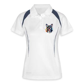 Frenchie avec lunettes de soleil - Polo respirant Femme - blanc/marine - Devant