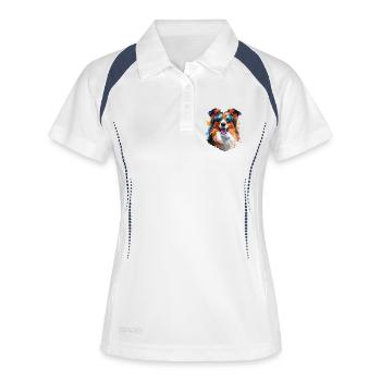 Sheltie mit Sonnenbrille - Frauen Polo atmungsaktiv - Weiß/Navy - Vorne