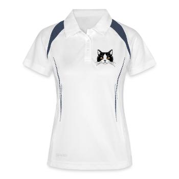 Illustration des Kopfes einer Katze. - Frauen Polo atmungsaktiv - Weiß/Navy - Vorne