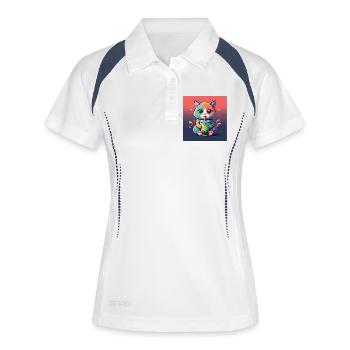 Niedliche Katze mit Bubble Tea - Frauen Polo atmungsaktiv - Weiß/Navy - Vorne