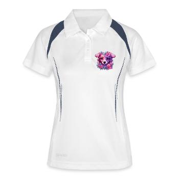 Motif floral chien aux couleurs pastel - Polo respirant Femme - blanc/marine - Devant