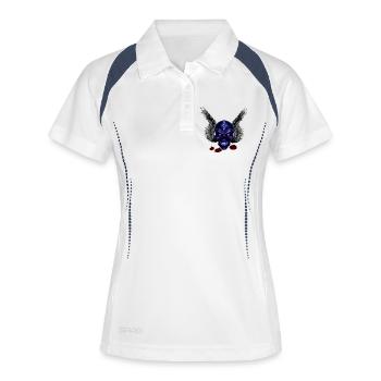menschenschädel und Feder-Flügel, gothic design - Frauen Polo atmungsaktiv - Weiß/Navy - Vorne