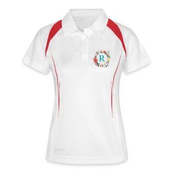 R Monogram, Couronne de fleurs, Personnalisable - Polo respirant Femme - blanc/marine - Devant