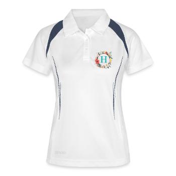 H Monogramme, Couronne de fleurs, Personnalisable - Polo respirant Femme - blanc/marine - Devant