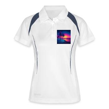 Neon Sonnenuntergang Palmenstrand - Frauen Polo atmungsaktiv - Weiß/Navy - Vorne