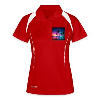 Neon Palmen Strand Nacht - Frauen Polo atmungsaktiv - Weiß/Navy - Vorne