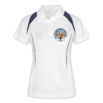 Fröhliches Winterrentier im Winterwald - Frauen Polo atmungsaktiv - Weiß/Navy - Vorne