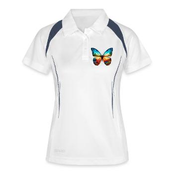 Schmetterling - Frauen Polo atmungsaktiv - Weiß/Navy - Vorne
