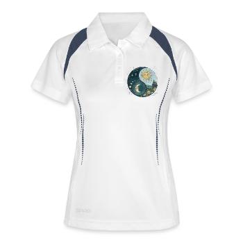 Yin Yang Sonne und Mond Himmlische Harmonie - Frauen Polo atmungsaktiv - Weiß/Navy - Vorne