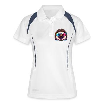 Hérisson avec lunettes de soleil - Polo respirant Femme - blanc/marine - Devant