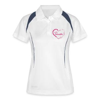 große Schwester rosa pink Herz - Frauen Polo atmungsaktiv - Weiß/Navy - Vorne