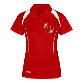 U Monogram, Couronne de fleurs, Personnalisable - Polo respirant Femme - blanc/marine - Devant