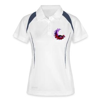 mondsichel, Katzen motiv, Rosenblüten - Frauen Polo atmungsaktiv - Weiß/Navy - Vorne