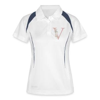 V Monogramme, Floral, Personnalisable - Polo respirant Femme - blanc/marine - Devant