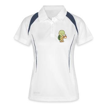 Tortue avec une tasse de café (à droite) - Polo respirant Femme - blanc/marine - Devant