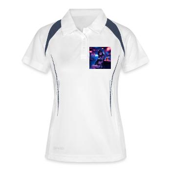 N-dless Nights: Anime cyberpunk girl in a dark bar - Women's Polo breathable - white/navy - Front