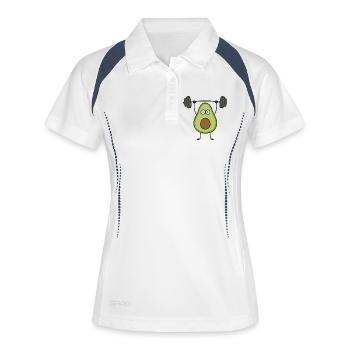 Lustiger Avocado Hantel Workout Fitness Cartoon - Frauen Polo atmungsaktiv - Weiß/Navy - Vorne