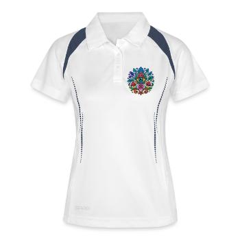 Mystic Vision – Farbenfrohes Allsehendes Auge - Frauen Polo atmungsaktiv - Weiß/Navy - Vorne