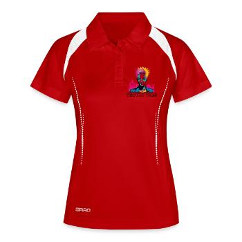 Vibrant Rebel - Explosives Pop-Art-Porträt - Frauen Polo atmungsaktiv - Weiß/Navy - Vorne