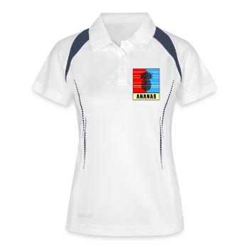 Ananas Pop Style – Rot & Blau - Frauen Polo atmungsaktiv - Weiß/Navy - Vorne