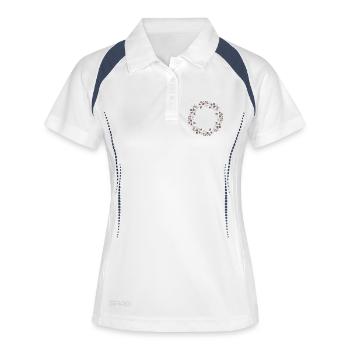 Motif floral romantique dans un cadre rond et marron - Polo respirant Femme - blanc/marine - Devant