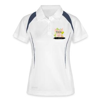 JvG Sau "Sauwakeitsfanatika" - Frauen Polo atmungsaktiv - Weiß/Navy - Vorne