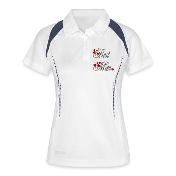 Best Mom, calligraphique avec des cœurs rouge - Polo respirant Femme - blanc/marine - Devant