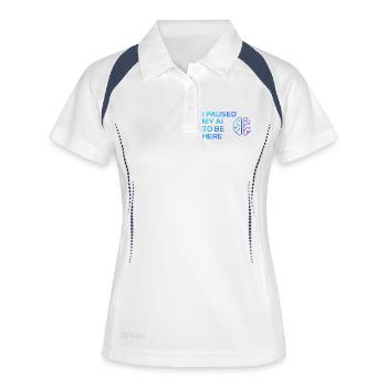 Meine KI pausiert, um hier zu sein" – Futuristic Tech Tee - Frauen Polo atmungsaktiv - Weiß/Navy - Vorne