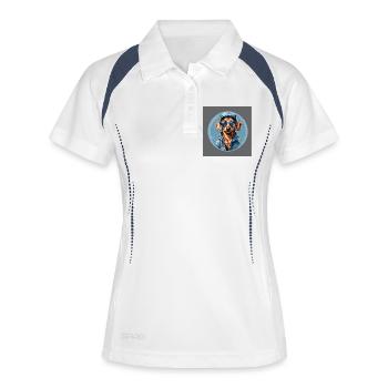 Dackel Dachshund mit Sonnenbrille und Hoodie - Frauen Polo atmungsaktiv - Weiß/Navy - Vorne
