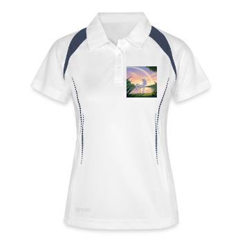 Einhorn unter dem Regenbogen - Frauen Polo atmungsaktiv - Weiß/Navy - Vorne