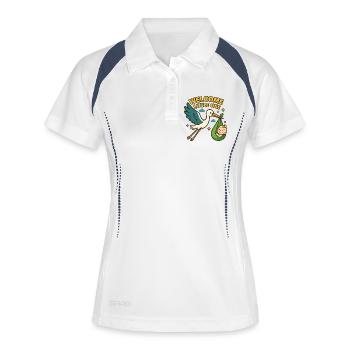 Arrivée du bébé cigogne – « Welcome Little One » - Polo respirant Femme - blanc/marine - Devant