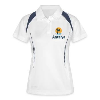 Antalya Palmenstrand Sonnenlogo - Frauen Polo atmungsaktiv - Weiß/Navy - Vorne