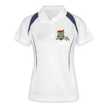 Ast Eule mit blauem Buch - Frauen Polo atmungsaktiv - Weiß/Navy - Vorne