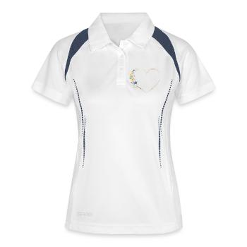 Herz & Wildblumen Personalisierbar - Frauen Polo atmungsaktiv - Weiß/Navy - Vorne