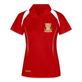Nordischer Wald - Braunbär - Frauen Polo atmungsaktiv - Weiß/Navy - Vorne