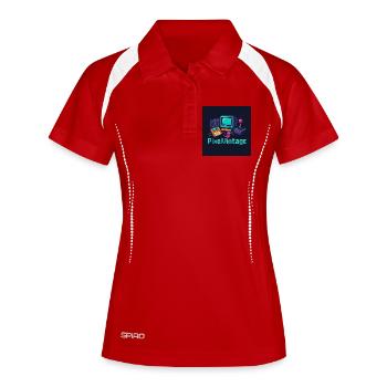 Retro-Computer und Pixel-Konsole - Frauen Polo atmungsaktiv - Weiß/Navy - Vorne