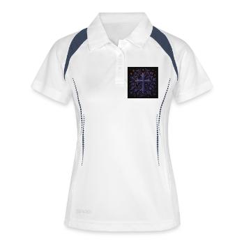 Lavendel Gothic Kreuz Blumendesign - Frauen Polo atmungsaktiv - Weiß/Navy - Vorne