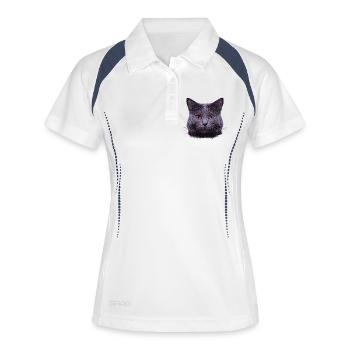 grauer Katzenkopf  - Frauen Polo atmungsaktiv - Weiß/Navy - Vorne