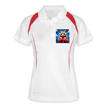 Boxen Waschbär Illustration - Frauen Polo atmungsaktiv - Weiß/Navy - Vorne