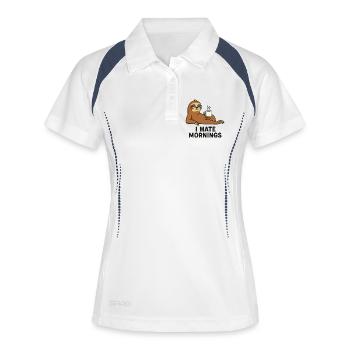 Paresseux avec tasse à café - Polo respirant Femme - blanc/marine - Devant