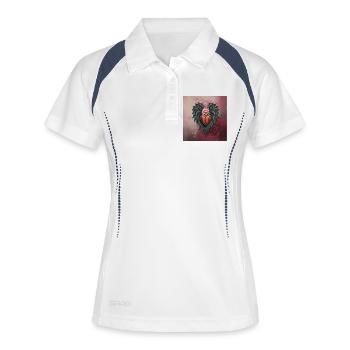 Bouclier en forme de cœur avec ailes et fleur rose - Polo respirant Femme - blanc/marine - Devant