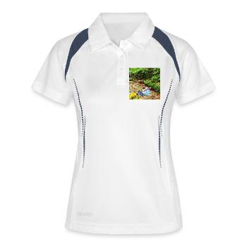 Wasserfall im Grünen Naturdesign - Frauen Polo atmungsaktiv - Weiß/Navy - Vorne
