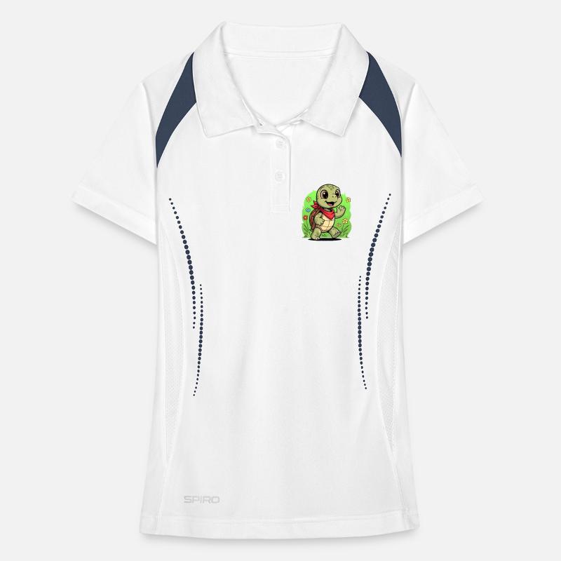 Cute turtle with backpack and flowers Women's Polo breathable