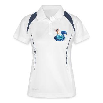 LUSTIGES WORTSPIEL WARTEN SCHLANGE - Frauen Polo atmungsaktiv - Weiß/Navy - Vorne