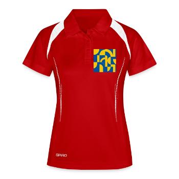 Design abstrait bleu-jaune - Polo respirant Femme - blanc/marine - Devant