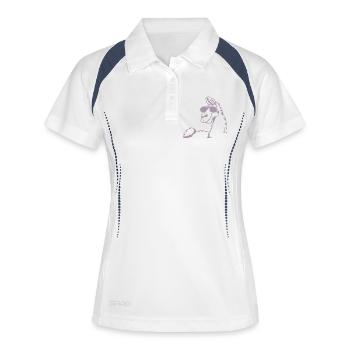 Cooles Lama Alpaka Sonnenbrille Silhouette - Frauen Polo atmungsaktiv - Weiß/Navy - Vorne
