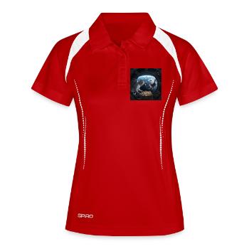 Weltraum-Schach mit Katze - Frauen Polo atmungsaktiv - Weiß/Navy - Vorne
