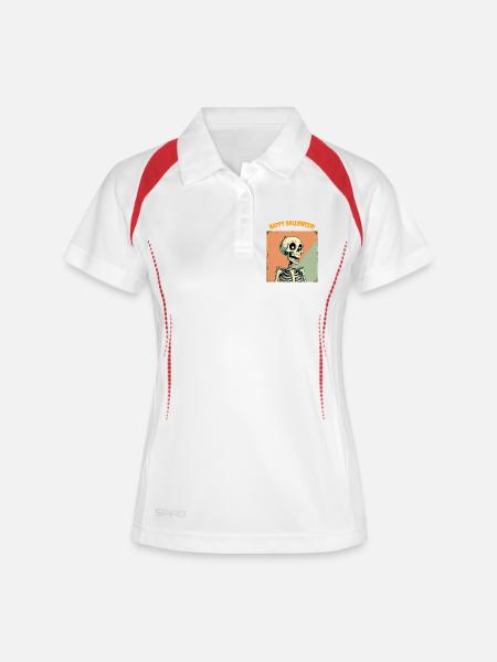 Humorous Halloween Skeleton Print - Women's Polo breathable - white/navy