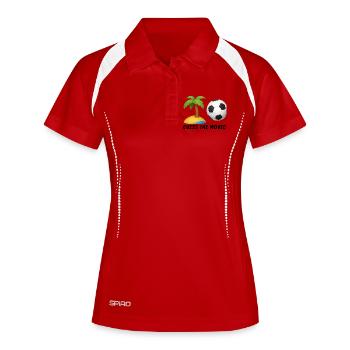 Sommerliche Palmenumgebung und Fußballdesign - Frauen Polo atmungsaktiv - Weiß/Navy - Vorne
