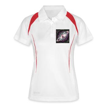 Neon Cosmic Guitar Explosion - Frauen Polo atmungsaktiv - Weiß/Navy - Vorne